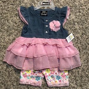 !! Girls Infant 2pc Denim Sheer Ruffle Dress and Lace Shorts Set 24M